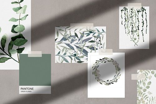 Designpapier _ Motivpapier _ Set Green Flower